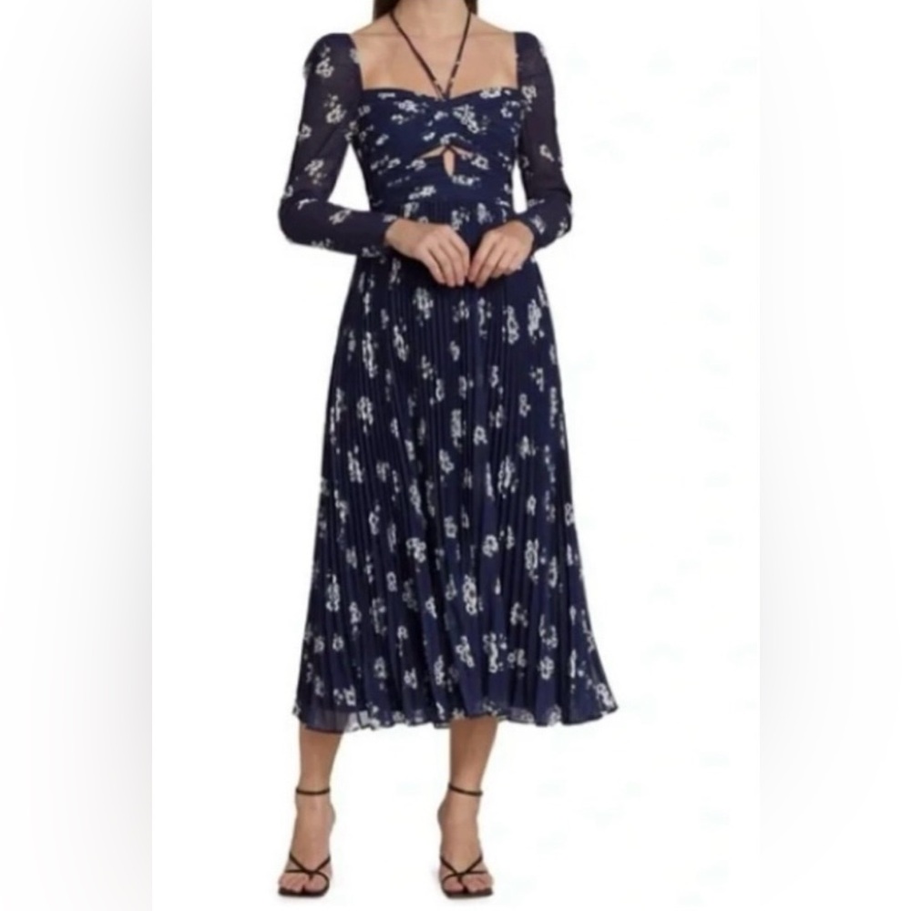 Self-Portrait Navy Blue Floral Long Sleeve Dress